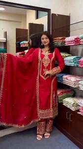 Derniers vêtements de soirée de créateur Look Chinon Silk Top Palazzo avec Dupatta Set avec broderie à séquence lourde Costume entièrement cousu - Product Image 5