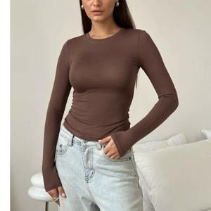 Haute qualité femmes mode couleur unie col rond manches longues T-Shirt haut chemisiers habillés exportation du fournisseur BD - Product Image 3