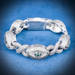 สร้อยข้อมือแบบ Cuban Chain ลายตาปีศาจ ขนาด 15 มม. ประดับเพชร Moissanite VVS1 ผ่านการทดสอบเพชร ชุบทองหนา 925 Sterling เหมาะสำหรับเป็นของขวัญ - Product Image 1