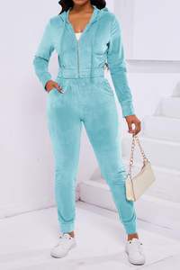 2 Piece Outfits <b>Velour</b> Tracksuit for Women Zip up <b>Hoodie</b> Velvet Jogging Sweatsuit Workout Sets - Product Image 4