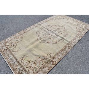 Alfombra de lana turca Vintage de 4 pies y 9 pulgadas, diseño de retales Beige y marrón, tejido plano con respaldo de látex para decoración para sala de estar, uso en coche - Product Image 2