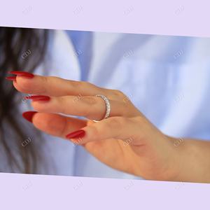 Banda de boda de moissanita de corte redondo DEF de alta calidad, anillos de joyería fina, oro blanco de 10 quilates, banda nupcial a juego de diamantes de media eternidad - Product Image 4
