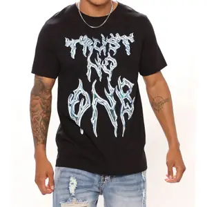 Trust No One Drippin Short Sleeve Tee - Black OEM Custom T-shirts Logo Pattern Heat Press Screen Printing High Quality