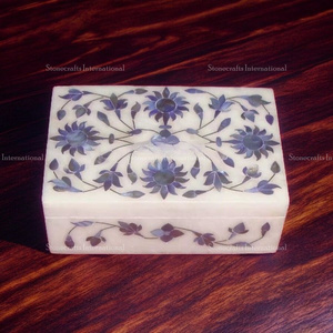 Boîte à bijoux en marbre Stonecrafts International, haute durabilité, vert MOP0175, motif floral, design rectangulaire moderne pour femmes - Product Image 2