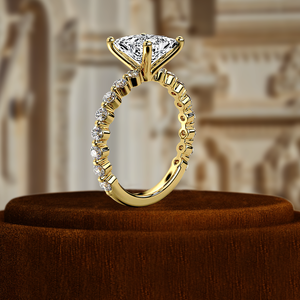 Anillo de Compromiso Solitario con Diamante Cultivado en Laboratorio, Corte Princesa, 1 Quilate, Certificado IGI, Oro Amarillo de 14k, Engaste Pavé, Anillo de Boda para Aniversario - Product Image 4