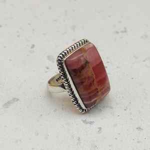 Elegant 925 Sterling <b>Silver</b> Unique Jewelry <b>Ring</b> Rectangular Rhodochrosite Gemstone <b>Statement</b> <b>Ring</b> for Weddings - Product Image 3