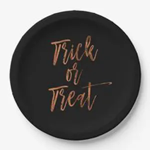 Plaque murale en métal de forme ronde de qualité supérieure Halloween Trick or Treat Brown Black Sticker Accent Intérieur Salon