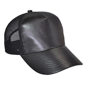 Casquette de baseball noire imperméable à 5 panneaux, visière incurvée, demi-cuir, filet, casquette de camionneur, casquettes de camionneur unisexes - Product Image 5