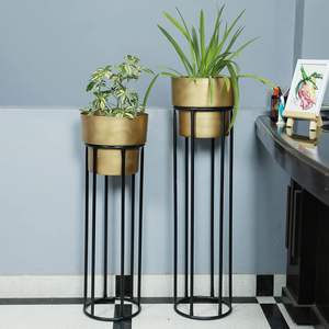 Premium Handcrafted <b>Gold</b> Metal <b>Planters</b> Set of 2 Elegant Decorative Pots for Hotel Lobby and Office Tabletop Decor from India - Product Image 3