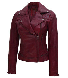 Chaqueta de Motociclista de Cuero de Oveja Genuino Estilo Vintage para Mujer con Forro de Satén, Diseño Tejido Transpirable, Reversible y Resistente al Viento - Product Image 6