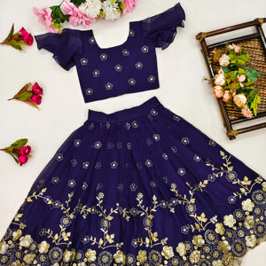 Ensemble Lehenga Choli traditionnel indien pour enfants Shoryam Fashion, bleu marine, pailleté, longueur au sol, pour les fêtes de mariage, pour les tout-petits et les filles - Product Image 1