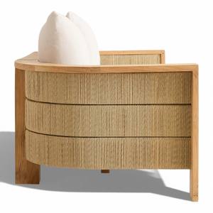 Canapé individuel moderne en teck massif de style nordique pour salon, avec coussins et détails latéraux en corde tressée, pour mobilier de maison design - Product Image 2