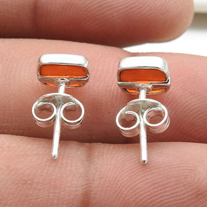 Minimalist Design 925 Pure Silver 100% Natural Carnelian Gemstone Studs Earrings Bezel <b>Set</b> Birthstone Gemstone Earring Wholesale - Product Image 4
