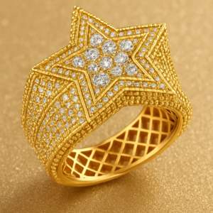 Bague de championnat en argent sterling 925 plaqué or avec étoile scintillante en moissanite pour homme, style hip-hop, bling bling - Product Image 1