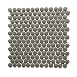 Mosaico de porcelana gris humo de 3/4 \ ", azulejo de pared y suelo, diseño de baño redondo Penny - Product Image 1