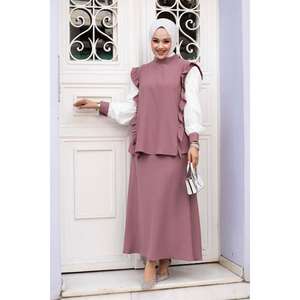ชุดฮิญาบ2ชิ้นแบบมีระบายมีฝุ่นสีกุหลาบ - Product Image 2