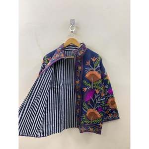 Hand-Embroidered Waffle Cotton <b>Jacket</b> for Spring Indigo Festival Collection - Product Image 4