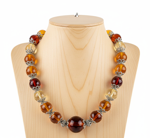 Collier pour femme Rudra Gems, 18 pouces, géométrique, pierre naturelle, verre, ambre, perles, 8 mm, argent tibétain, plaqué rhodium, cadeau tendance - Product Image 4