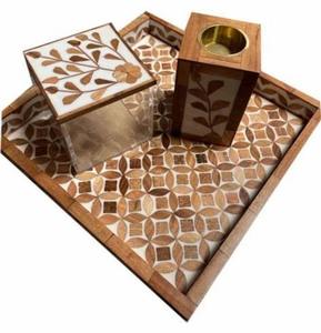 Quemador de nácar tallado a mano-Bandeja con incrustaciones florales para uso decorativo - Product Image 1