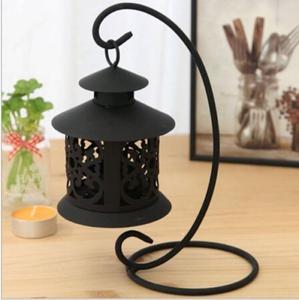 Matte Black Metal Hanging Lantern with <b>Stand</b> Decorative Cutwork <b>Tea</b> Light Holder Elegant Indoor Outdoor Home Decor - Product Image 1