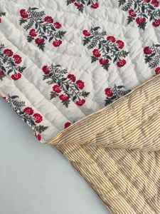 Floral Hand Block Pure Cotton Razai <b>Quilt</b> Reversible Indian Bedspread - Product Image 5