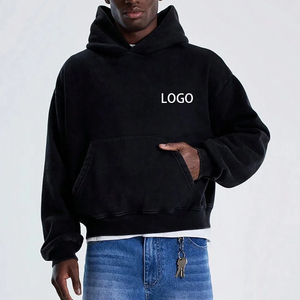 Sudadera con capucha de bolsillo de gran tamaño de alta calidad para hombre, logotipo personalizado, hombro caído, sin cuerdas, peso pesado, 100% algodón, liso, Invierno - Product Image 1