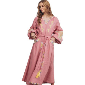 2025 recién llegados Midi longitud Floral bordado globo manga larga elegante moda mujer fiesta desgaste ucraniano vestido de algodón - Product Image 1