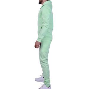Ropa de calle personalizada para hombre, chándal con cremallera French Terry Raw Hem, pantalones de chándal pesados con capucha y conjunto de sudaderas con capucha, chándales para hombre - Product Image 2