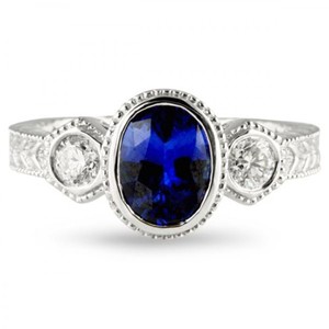 Partie porter 14k or blanc bas quantité minimale de commande à la main lunette ensemble ovale bleu saphir pierre précieuse élégant mode doigt rond coupe diamant bague - Product Image 1