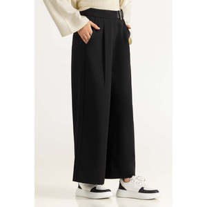 Pantalones de Pierna Ancha de Crepé con Pliegues Delanteros y Cintura Alta para Otoño WM-TRC-SS26-605 Antiarrugas Minimalistas - Product Image 1