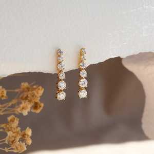 18K Gold Plated 925 Sterling <b>Silver</b> <b>Drop</b> <b>Earrings</b> Multi Brilliant Cut Moissanite Gemstone Claw Setting Dainty Fine Jewelry - Product Image 1