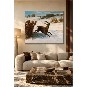 Fida Gustave Courbet Cerf sautant sur une piste enneigée, impression sur toile - Product Image 1