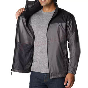 Veste coupe-vent bicolore pour homme avec fermeture éclair complète et capuche Veste coupe-vent pour homme - Product Image 3