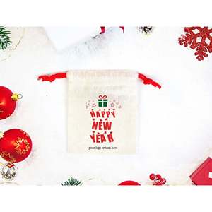 Colorful Custom <b>Drawstring</b> Cotton <b>Pouch</b> 145gsm 4x5/6x8 Inches Screen-Printed Happy New Year Greeting Versatile Wallet Clothing - Product Image 2