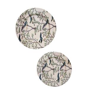 Ensemble de plats de service ronds en céramique avec imprimé d'oiseaux et de fleurs |   Assiettes décoratives pour dîner et présentation 30cm 25cm - Product Image 1