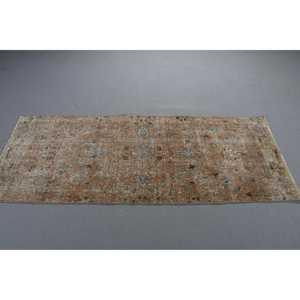 Turkish Rug, Runner 2,6x6,6 ft Vintage Rug, <b>Brown</b> Bordered <b>Wool</b> Rug - Product Image 2