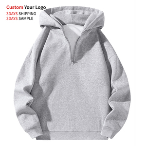 Sweat à capuche unisexe surdimensionné en polaire d'hiver avec fermeture éclair 1/4, personnalisable, brodé, de haute qualité, écologique, pour hommes, vente en gros - Product Image 2