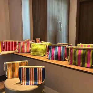 Bolsas DE ASEO cosméticas con cremallera reutilizables ecológicas recicladas de nailon, bolsa de mano de playa de viaje a rayas personalizada, etiqueta con logotipo - Product Image 1