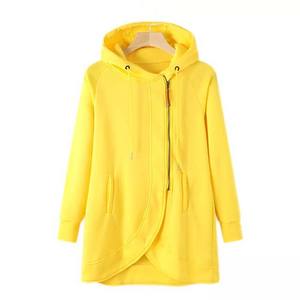 Respirant haute qualité thermique longue longueur sweat à capuche couleur unie fermeture éclair poche avant tenue décontracté à capuche pour les femmes 100% coton polaire - Product Image 1