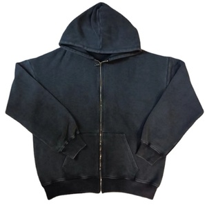 Sweat à capuche personnalisé 430gsm poids lourd zip vierge hommes acide pierre lavé en détresse vintage sweats à capuche noirs - Product Image 1