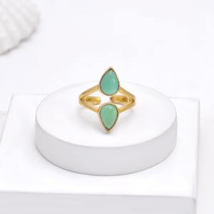 Onyx vert double pierre bague réglable bijoux en laiton massif 6x8mm plaqué or bijoux de mode bague meilleur cadeau en gros pour les femmes - Product Image 2