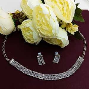 Indian CZ Crystal Rhinestone Trandy Collar Wedding Necklace Set <b>Earrings</b> Indian Manufacturer Wholesaler Jewellery <b>for</b> <b>Women</b> - Product Image 2