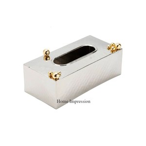 Couleur Argent Fini Brillant Poli Avec Des Fleurs En Métal Plaqué Or Designer Art Créatif Moderne Look Unique Porte-Papier De Soie - Product Image 2