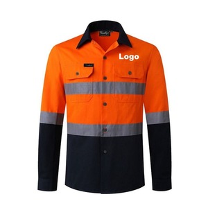 Chemise de travail orange de sécurité professionnelle pour hommes 100% coton respirant et grande taille réfléchissante en coton - Product Image 5