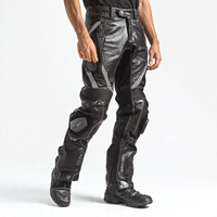 Pantalon de motard pour homme en cuir de vachette véritable, fermeture boutonnée, coupe large, poids moyen, protection UV, écologique, plusieurs poches