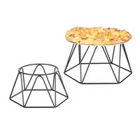 Schwarz Beschichteter Metallständer mit Holzplatte Wiederverwendbare Umweltfreundliche Runde Pizzapfanne für Restaurant & Hausbäckerei Käseaufbewahrung