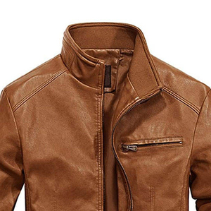 2024 Men's Casual <b>Long</b> Sleeve Winter Warm <b>Leather</b> <b>Jackets</b> with Pockets Zipper Closure Waterproof & Windproof - Product Image 3