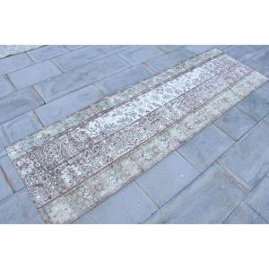 Turkish Rug, 2.4x8 ft Runner Rug, <b>Brown</b> White <b>Wool</b> Rug - Product Image 3