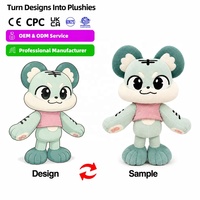 Peluche Tigre Personnalisée, Adorable Poupée Chibi Anthropomorphe en Vert Menthe avec un Haut