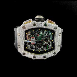 Montre Hip Hop en Acier Inoxydable et Caoutchouc Noir, Diamants Moissanite de Luxe avec Clarté VVS - Product Image 1